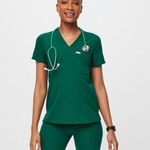 Figs Hunter Green Catarina top and Zamora jogger set.